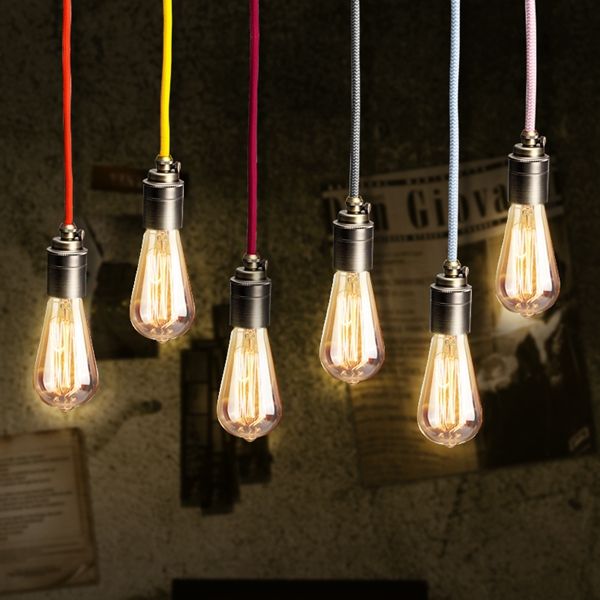 UK-Plug-E27E26-2M-Vintage-Fabric-Cable-Pendant-Light-Filament-Lamp-Bulb-Holder-Socket-1058317