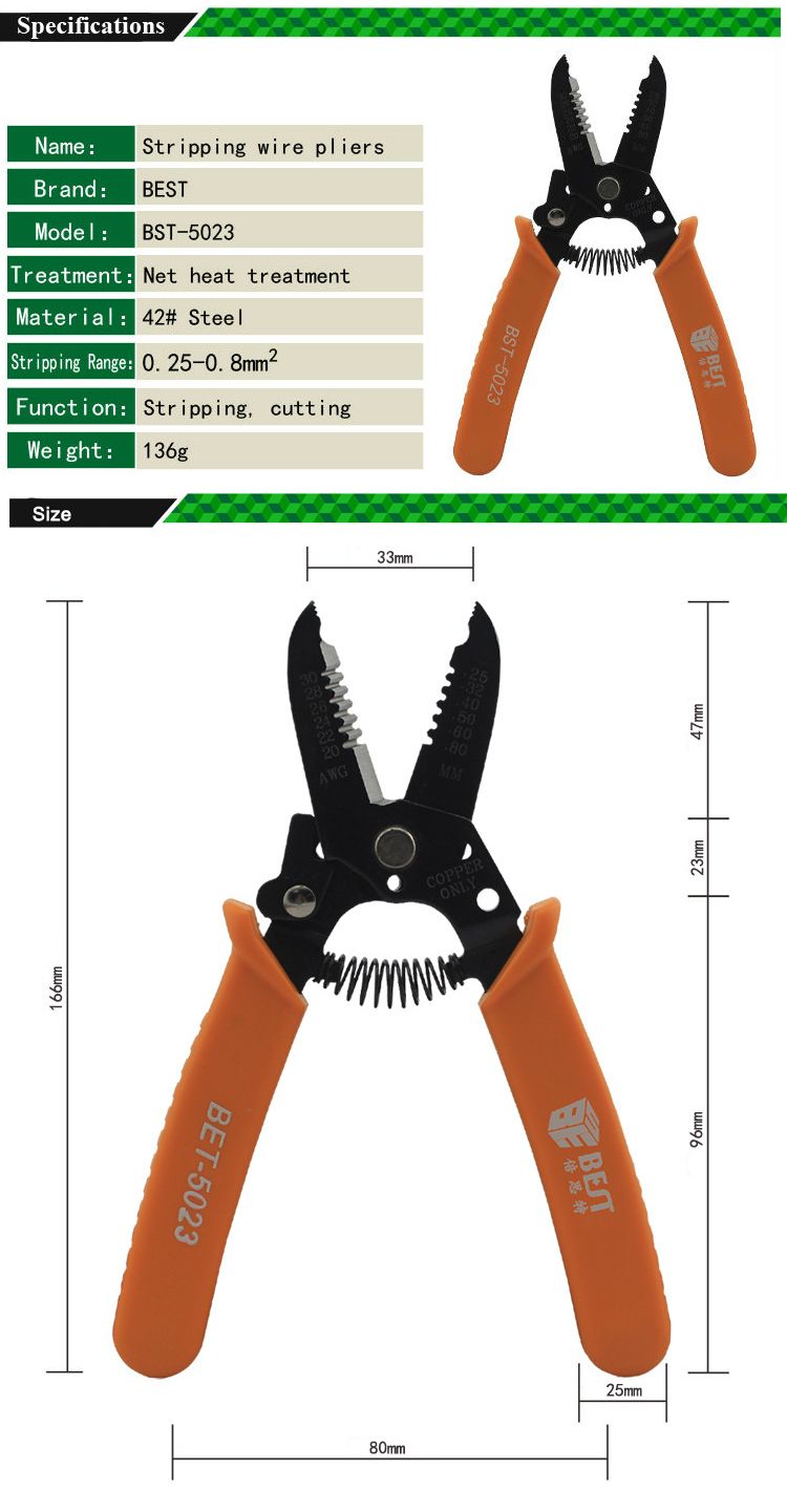 BEST-5023-20-30AWG-025-08mm-Wire-Stripper-Plier-Copper-Cable-Hardened-Steel-Plier-1228860