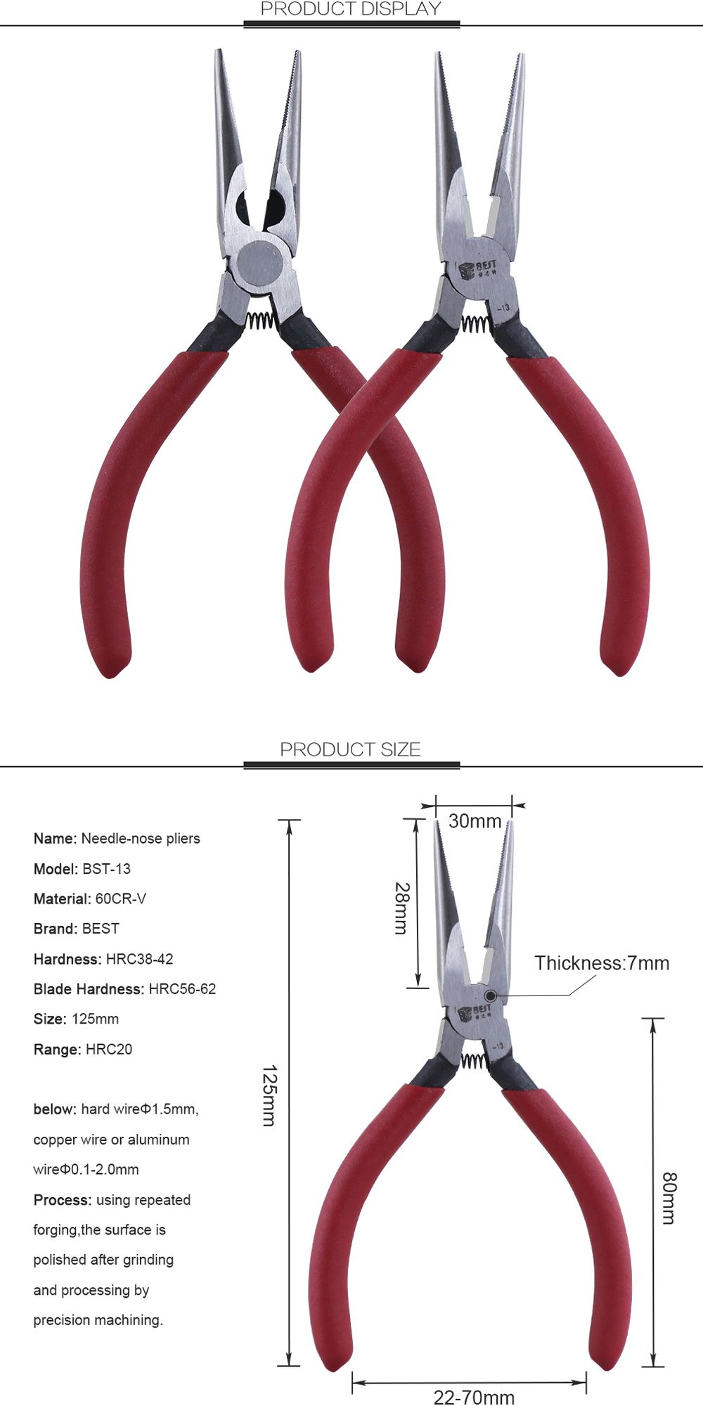 BEST-BST-13-125mm-Long-Nose-Pliers-Clamps-Crimping-Tool-Wire-Cutters-Jewellery-Making-Tools-Red-Hand-1444940