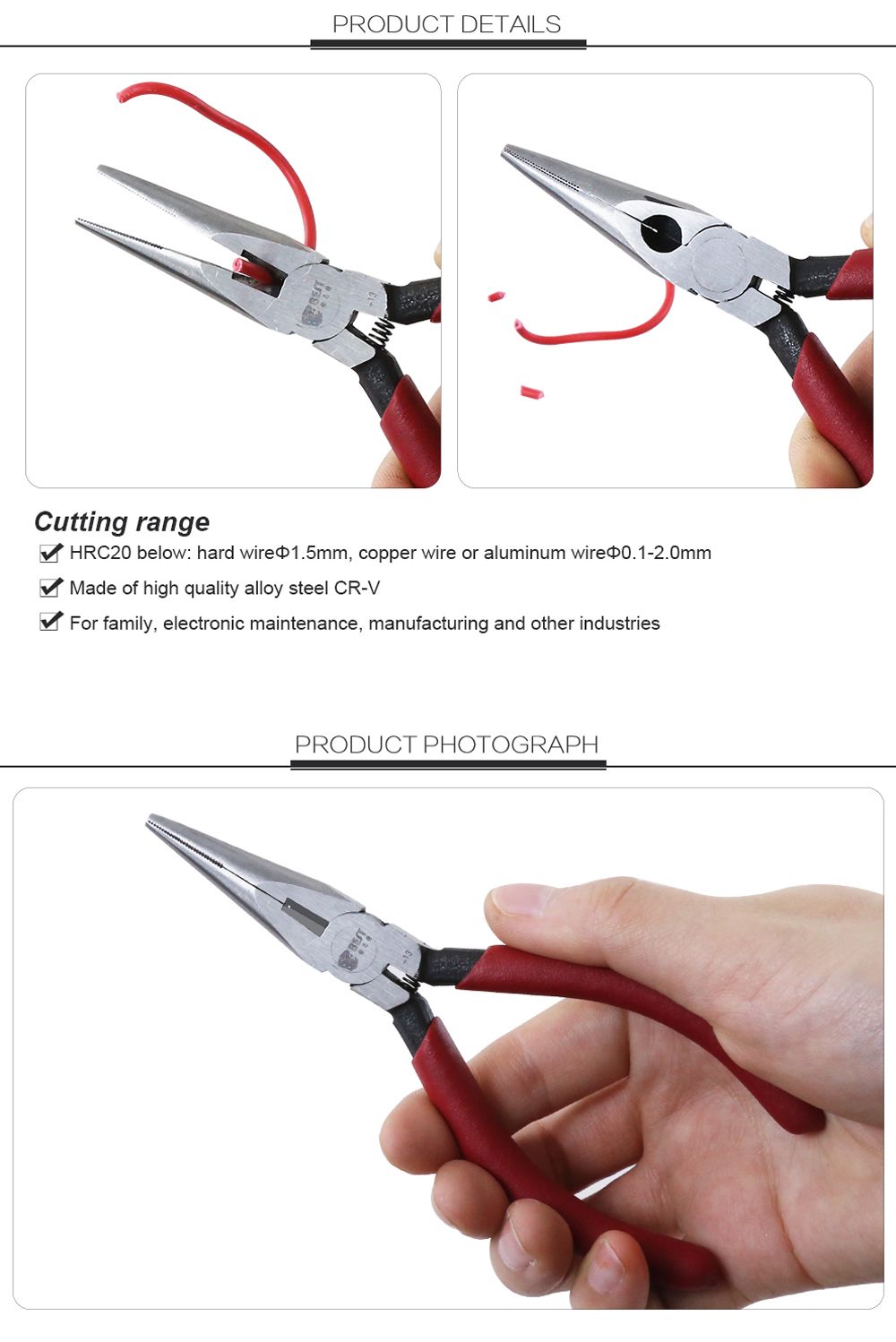 BEST-BST-13-125mm-Long-Nose-Pliers-Clamps-Crimping-Tool-Wire-Cutters-Jewellery-Making-Tools-Red-Hand-1444940