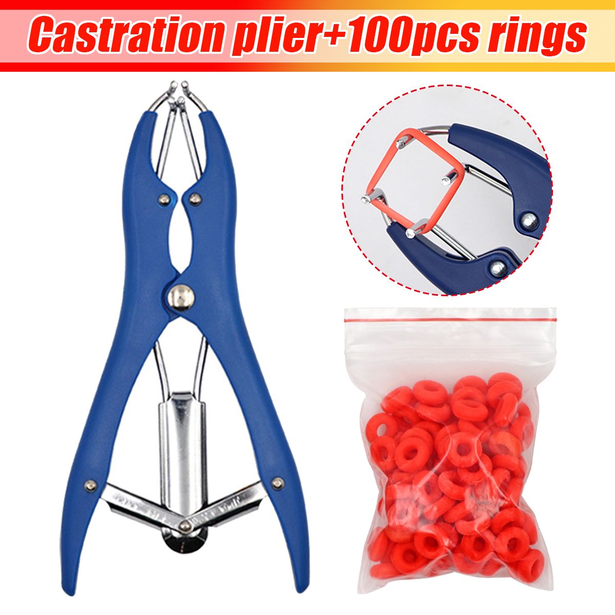 Elastrator-Plastic-Castration-Pliers-Tail-Docking-Dogs-Pigs-Livestock-100-Bands-1693876