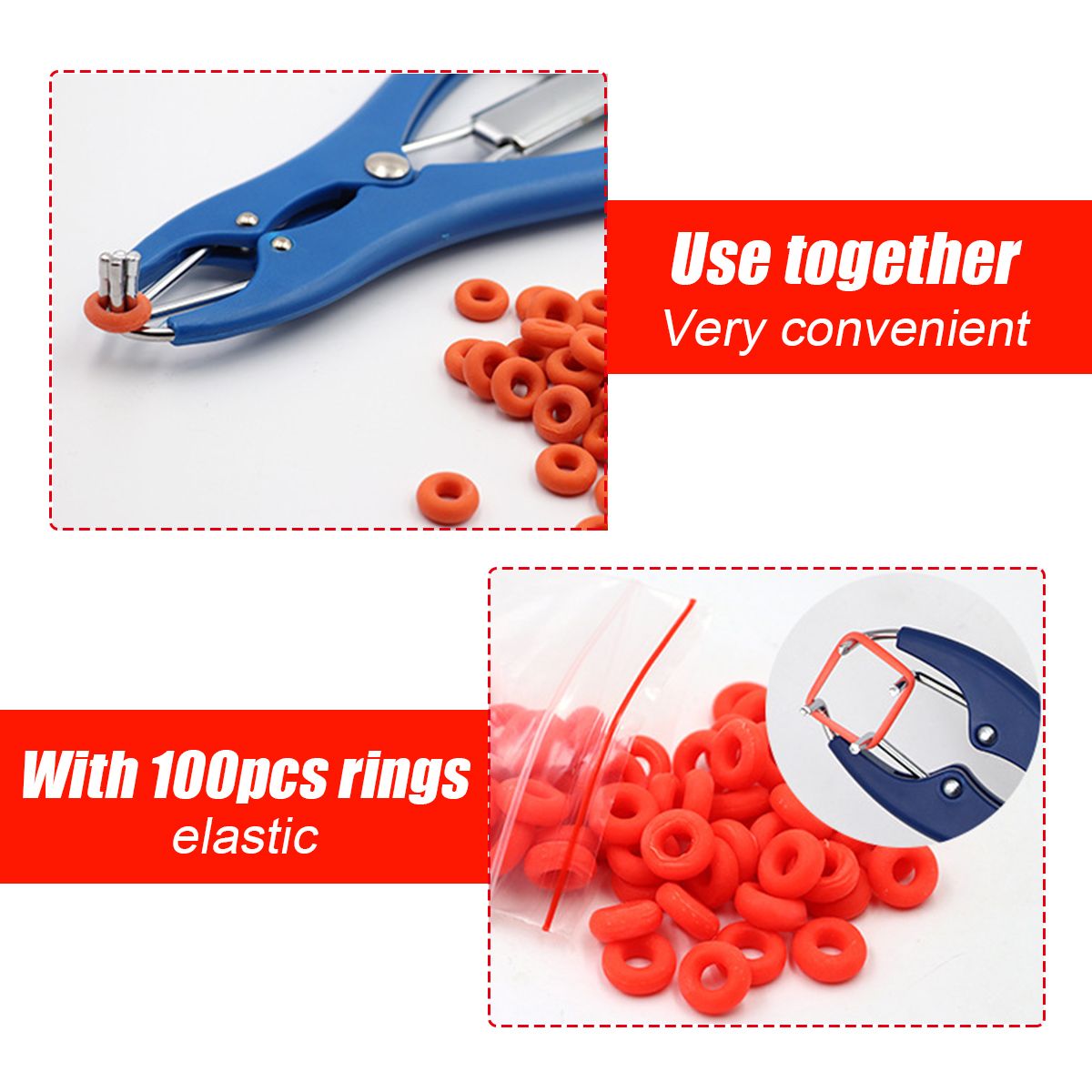 Elastrator-Plastic-Castration-Pliers-Tail-Docking-Dogs-Pigs-Livestock-100-Bands-1693876