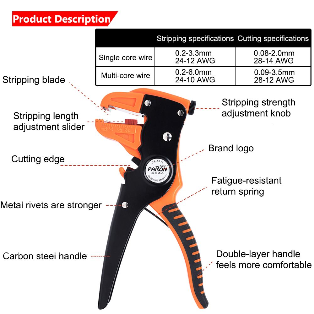 PARON-Jx-1311-Automatic-Duck-Bill-Stripping-Pliers-Orange-Terminals-Crimping-Tool-Pliers-1661629