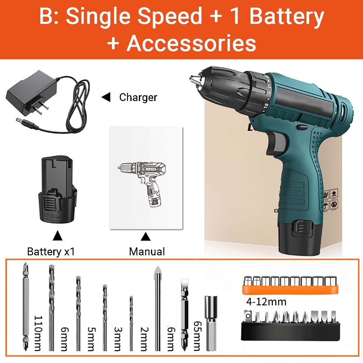 12V-1350RMP-Cordless-Drill-Driver-38-Keyless-Chuck-Impact-Drill-Set-Wall-Brick-Wood-Metal-Drilling-T-1752207