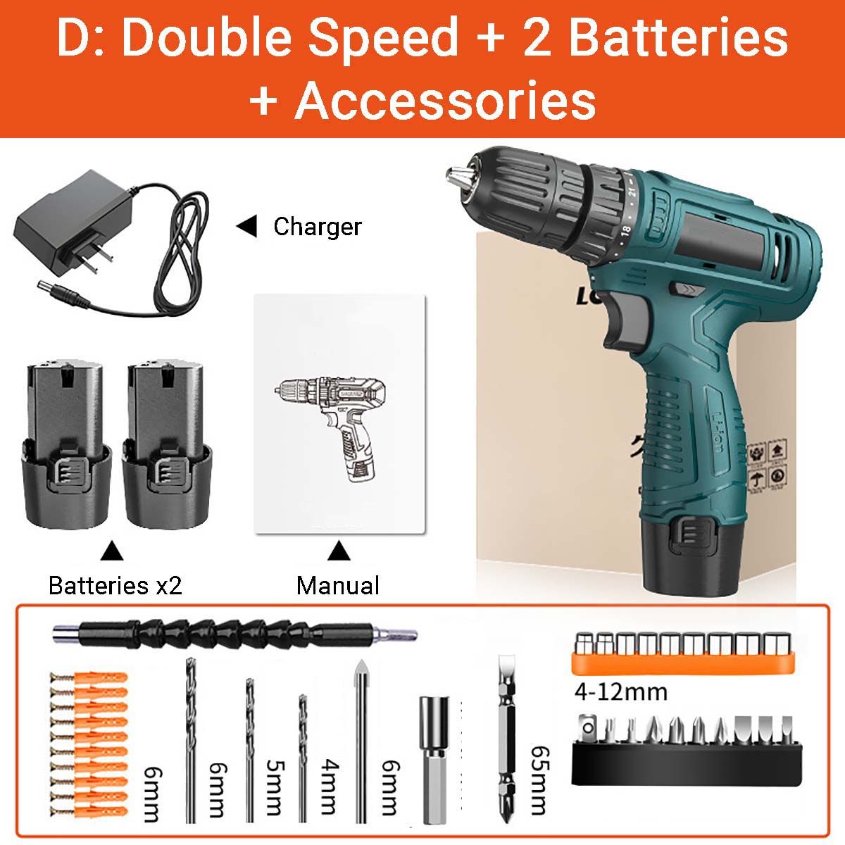 12V-1350RMP-Cordless-Drill-Driver-38-Keyless-Chuck-Impact-Drill-Set-Wall-Brick-Wood-Metal-Drilling-T-1752207