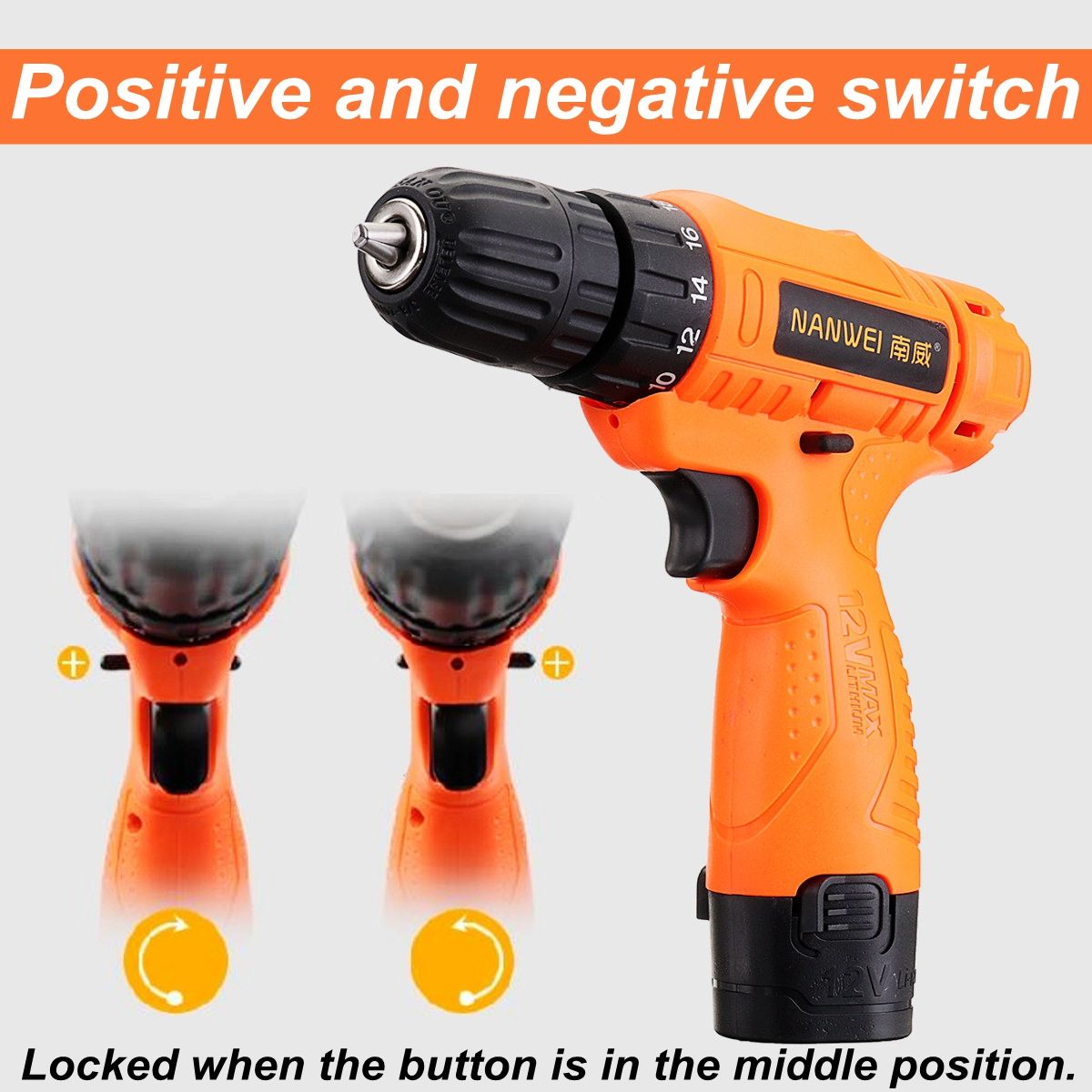 12V-18-Torque-Electric-Cordless-Drill-LED-Lighting-Rechargable-12-Li-Ion-Battery-Single-Speed-Power--1411909