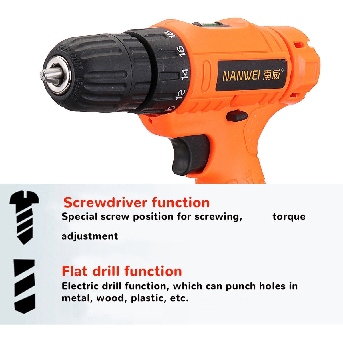 12V-18-Torque-Electric-Cordless-Drill-LED-Lighting-Rechargable-12-Li-Ion-Battery-Single-Speed-Power--1411909