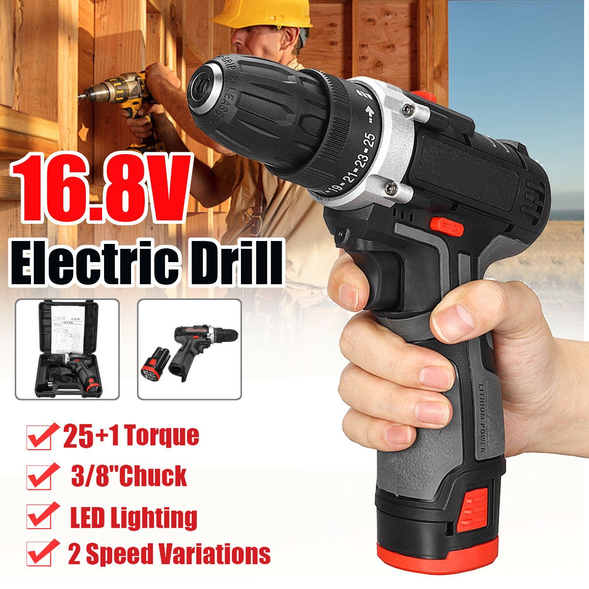 168V-Cordless-Drill-38quot-Keyless-Chuck-2-Speed-Electric-Screwdriver-Li-Ion-Battery-1492329