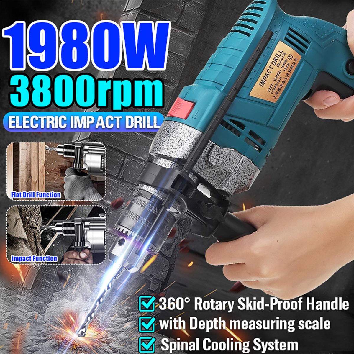 1980W-3800rpm-Electric-Impact-Drill-360deg-Rotary-Skid-Proof-Handle-With-Depth-Measuring-Scale-Spina-1715301