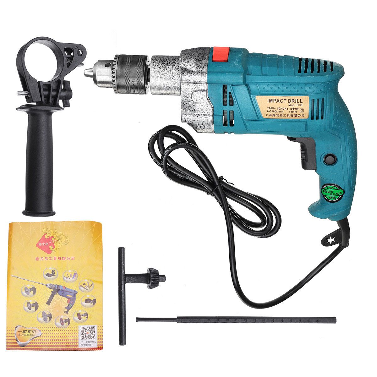 1980W-3800rpm-Electric-Impact-Drill-360deg-Rotary-Skid-Proof-Handle-With-Depth-Measuring-Scale-Spina-1715301