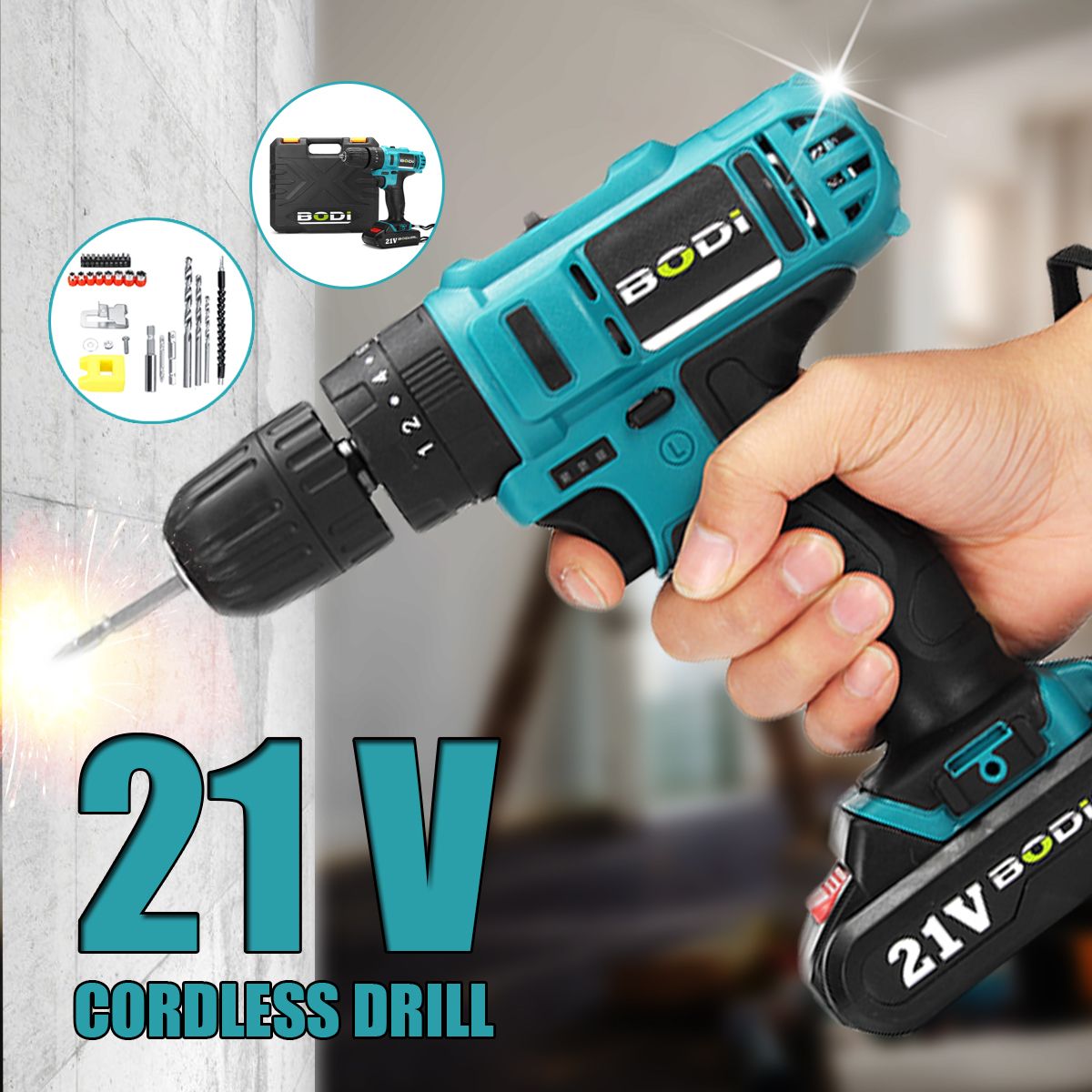 21V-2-Speed-Electric-Cordless-Power-Drills-Kit-38quot-Driver-Screwdriver-W-1or-2-Battery-1421345