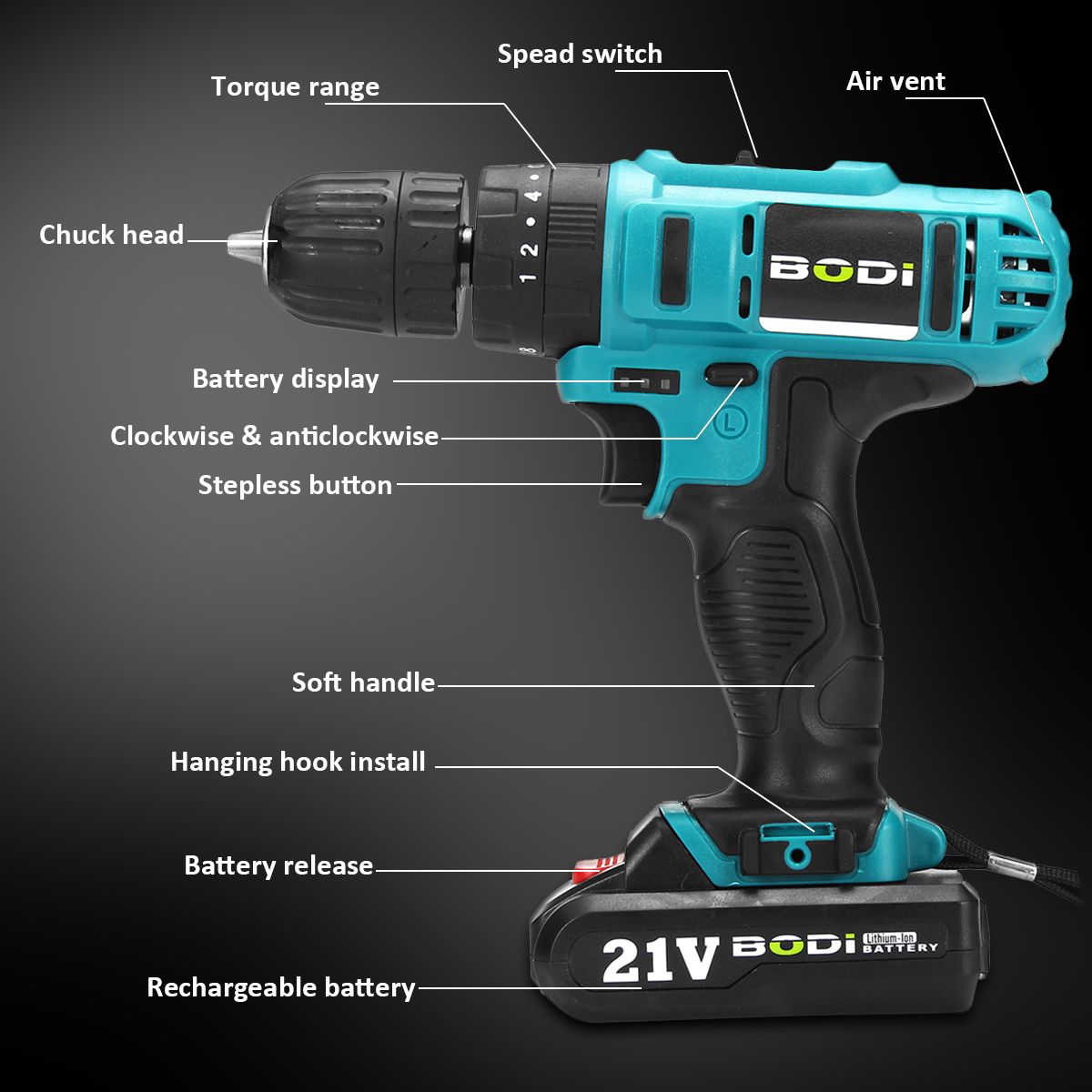 21V-2-Speed-Electric-Cordless-Power-Drills-Kit-38quot-Driver-Screwdriver-W-1or-2-Battery-1421345