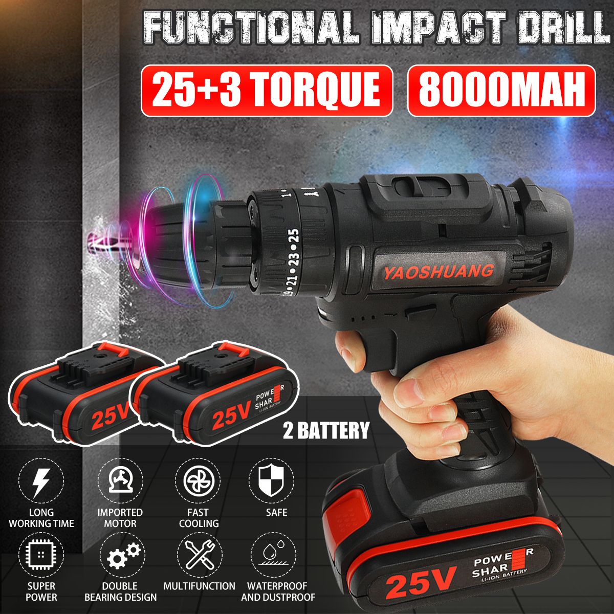 25V-38quot-Cordless-Rechargeable-Electric-Impact-Hammer-Screwdriver-Drill-2-Battery-1632691