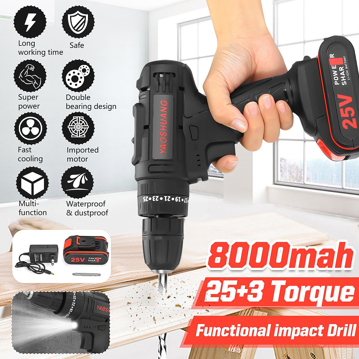 25V-38quot-Cordless-Rechargeable-Electric-Impact-Hammer-Screwdriver-Drill-Power-with-1-Battery-1632689