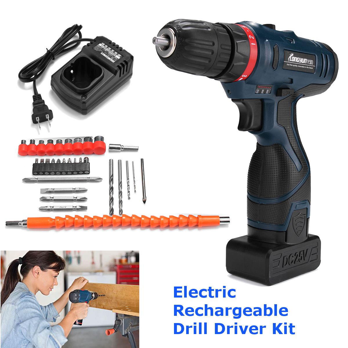 25V-Li-Ion-Cordless-Electric-Hammer-Power-Drill-Driver-Hand-Kit-2-Speed-LED-Waterproof-1248611