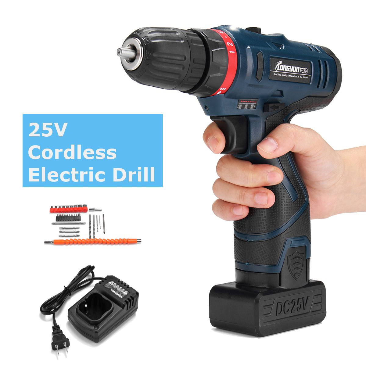 25V-Li-Ion-Cordless-Electric-Hammer-Power-Drill-Driver-Hand-Kit-2-Speed-LED-Waterproof-1248611