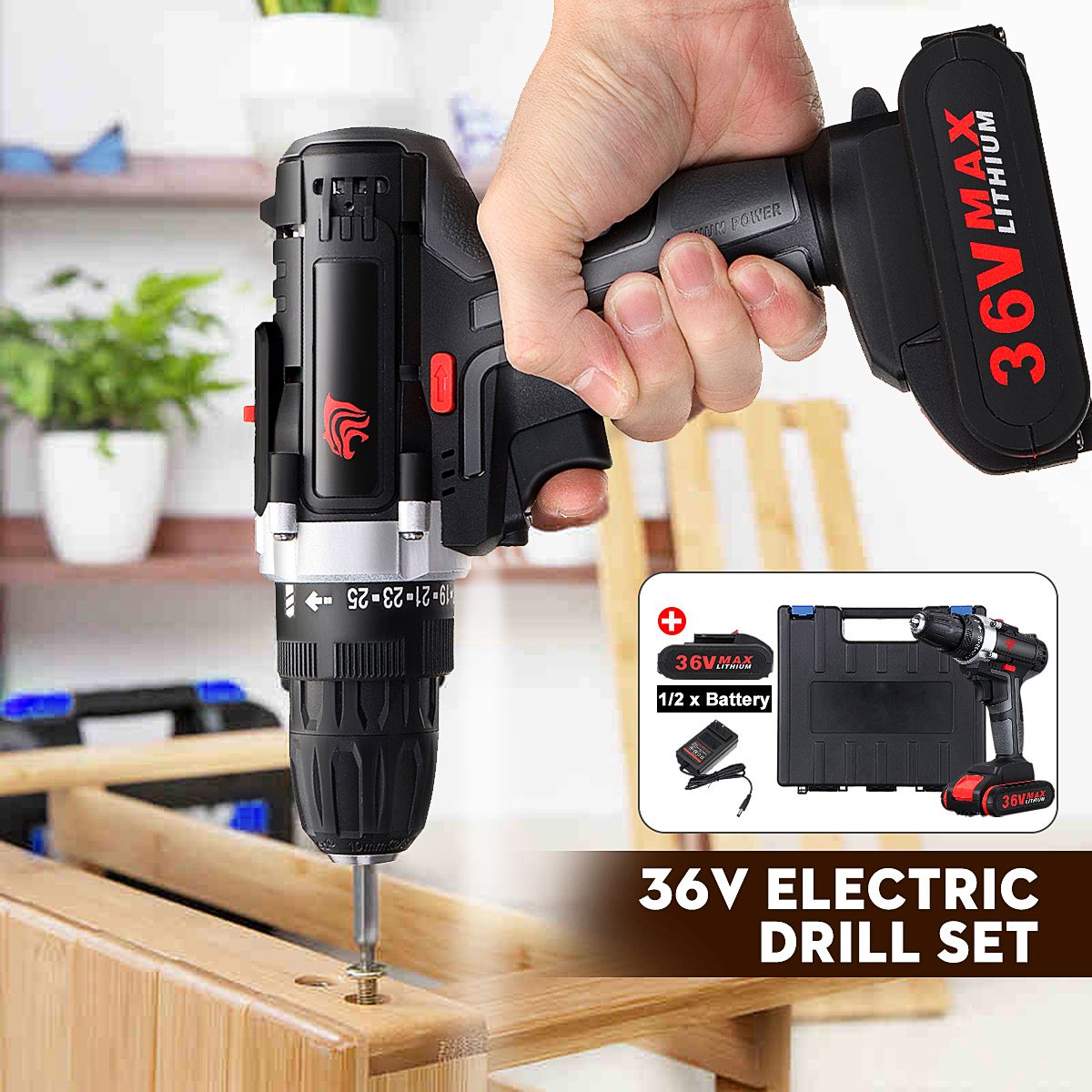 36V-Cordless-Power-Drills-Dual-Speed-Electric-Screwdriver-Drill-Polishing-W-1-or-2-Li-ion-Battery-1408847