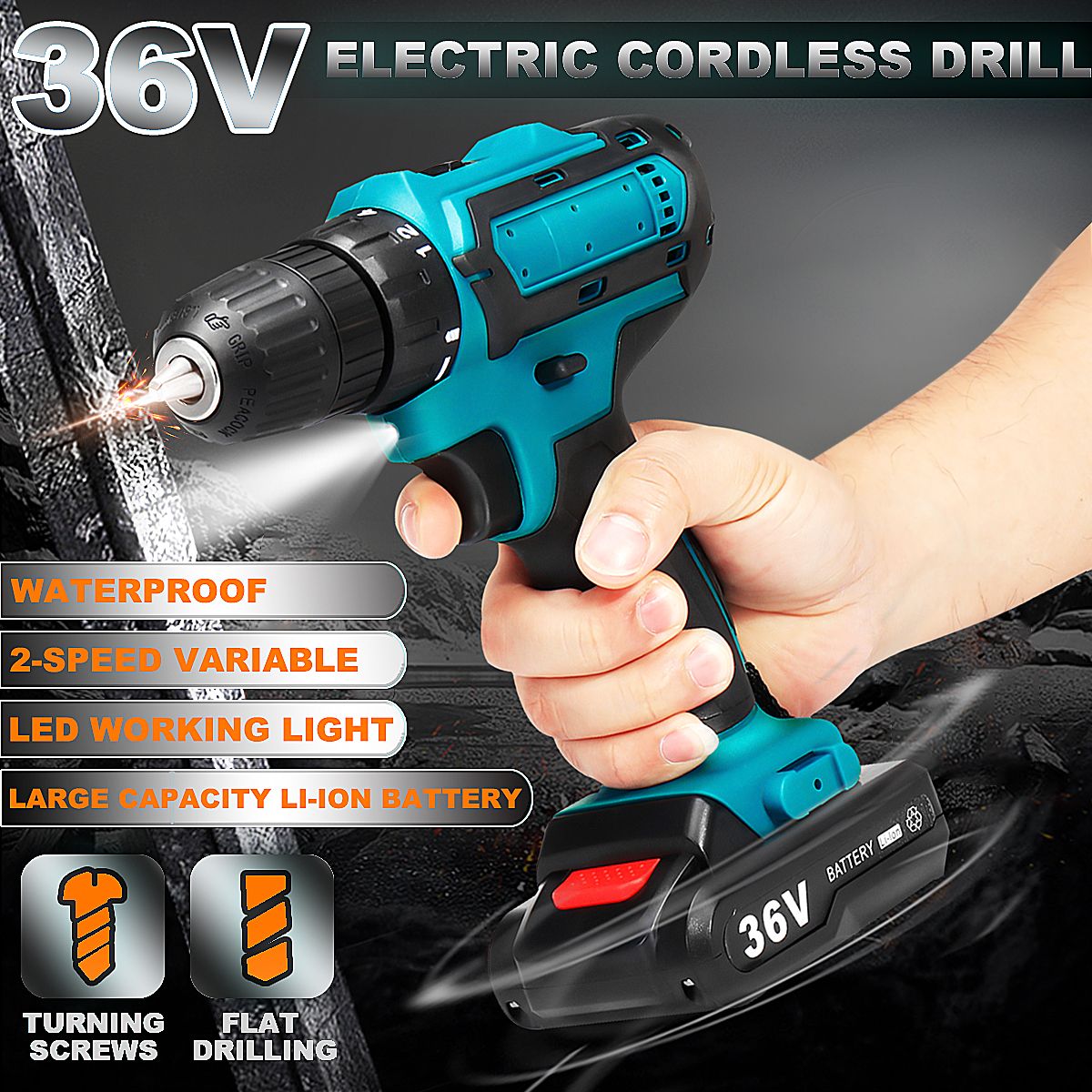 36V-Rechargable-Lithium-Power-Dirlls-Cordless-Electric-Drill-2-Speed-Adjustment-LED-Lighting-Screw-D-1526381