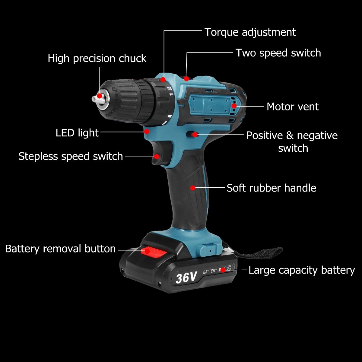 36V-Rechargable-Lithium-Power-Dirlls-Cordless-Electric-Drill-2-Speed-Adjustment-LED-Lighting-Screw-D-1526381