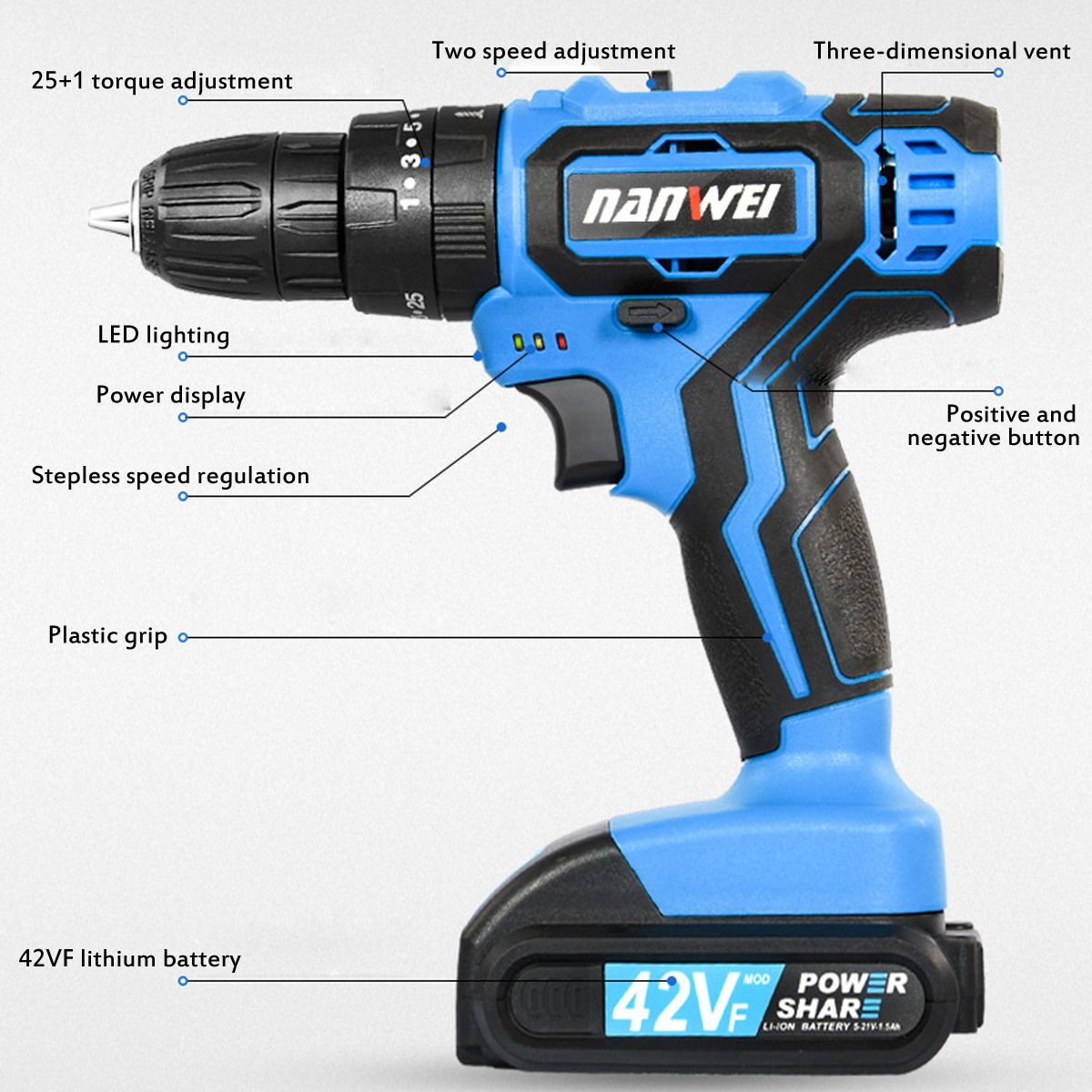 42VF-Cordless-Electric-Impact-Drill-251-Torque-Rechargeable-2-Speed-Screwdriver-W-1-or-2-Li-ion-Batt-1590412
