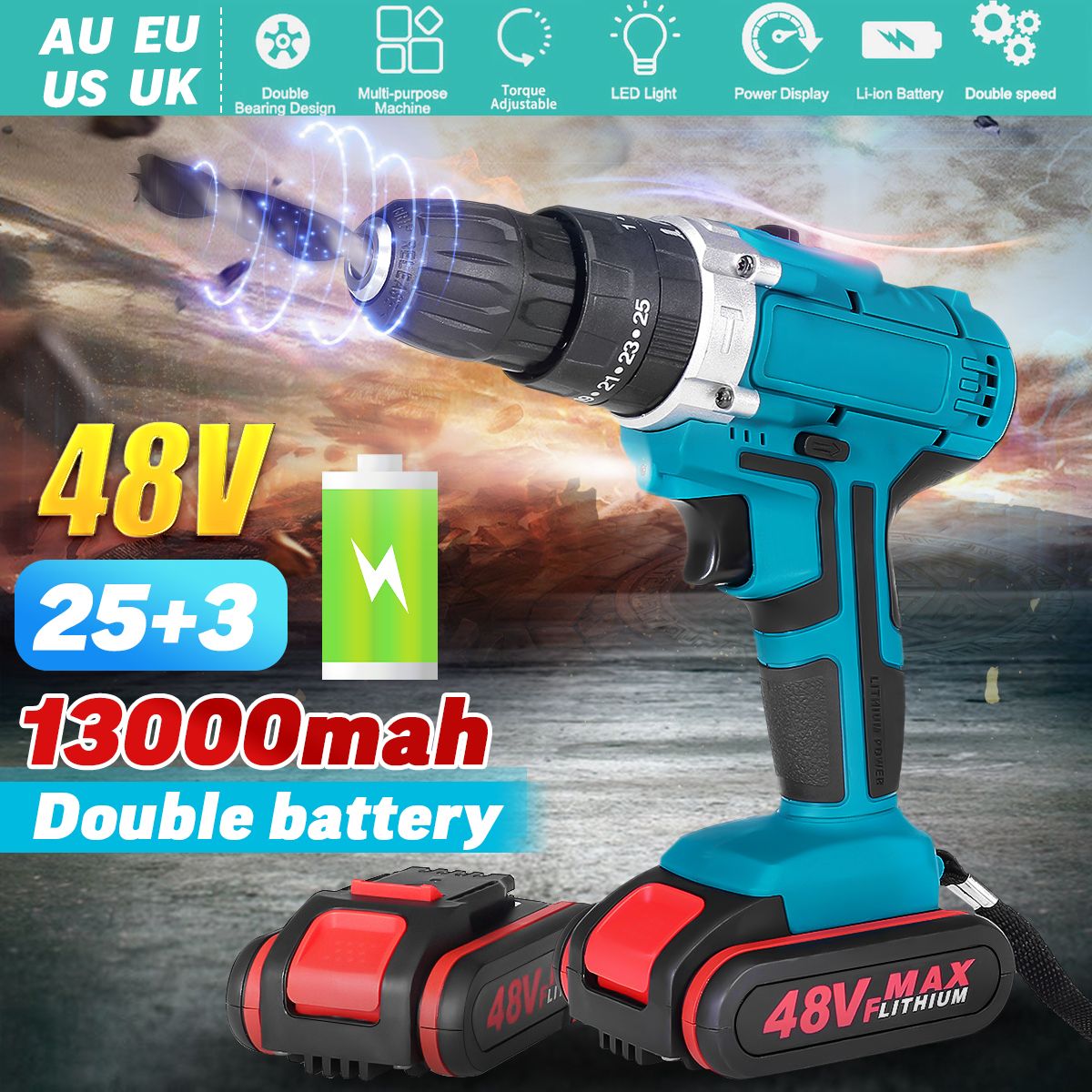 48V-2-Speed-Power-Drills-Cordless-Electric-Drill-13000mAh-253-Torque-Drilling-Tool-With-2-Li-ion-Bat-1553635
