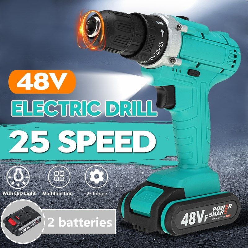 48V-38-Chuck-Powered-Electric-Drill-LED-Light-Cordless-Screwdriver-W-12x-Battery-1740218