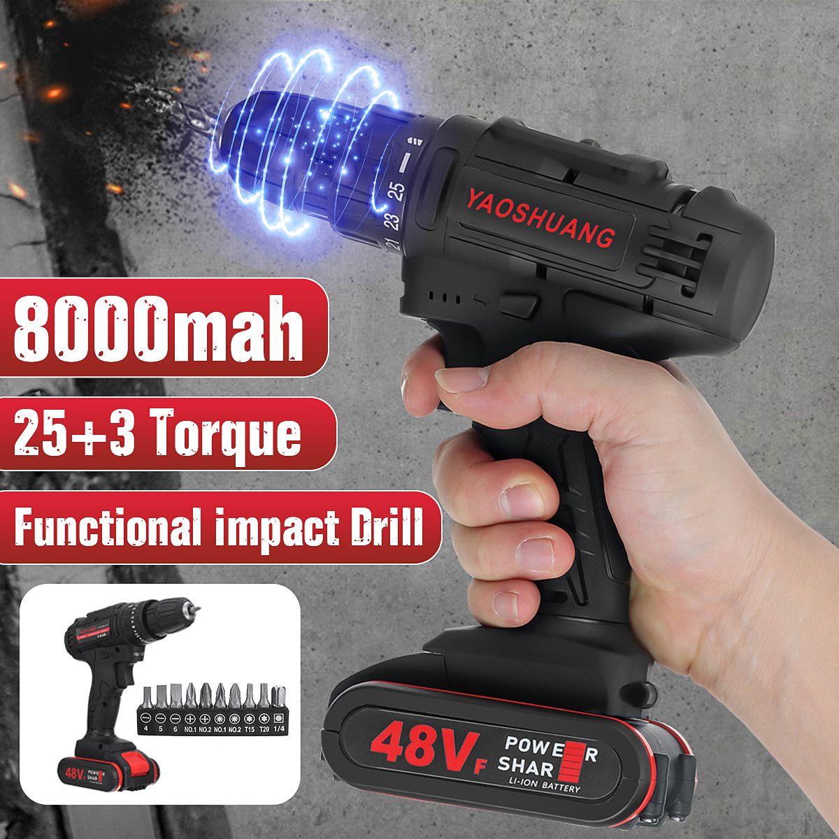 48V-38quot-Cordless-Rechargeable-Electric-Impact-Hammer-Screwdriver-Drill-with-1-Battery-1632693