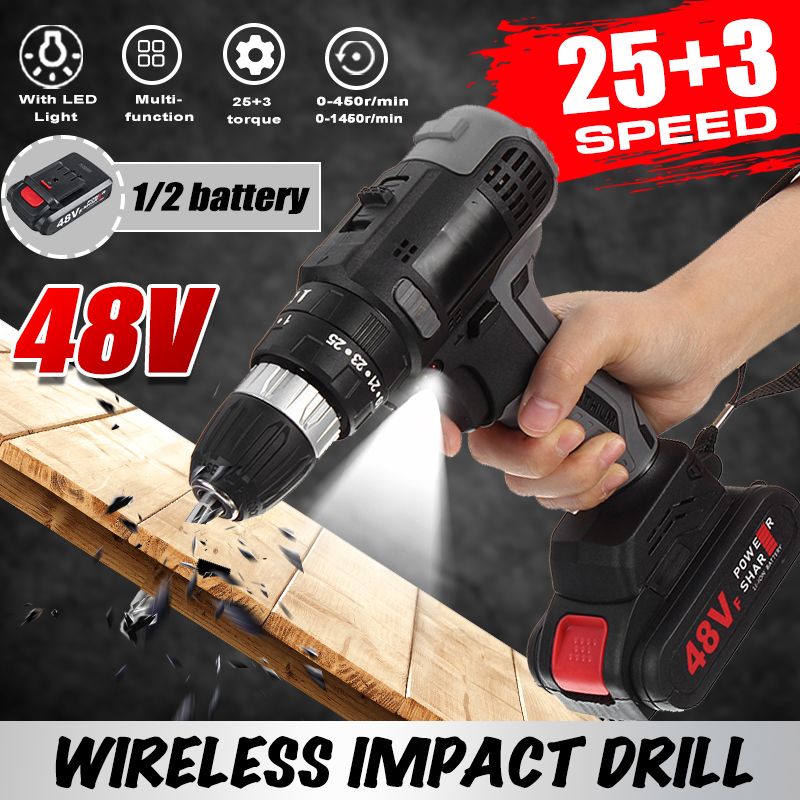 48VF-Cordless-Brushless-Electric-Impact-Drill-Screwdriver-Power-Tool-W-1-or-2-Battery-1707795