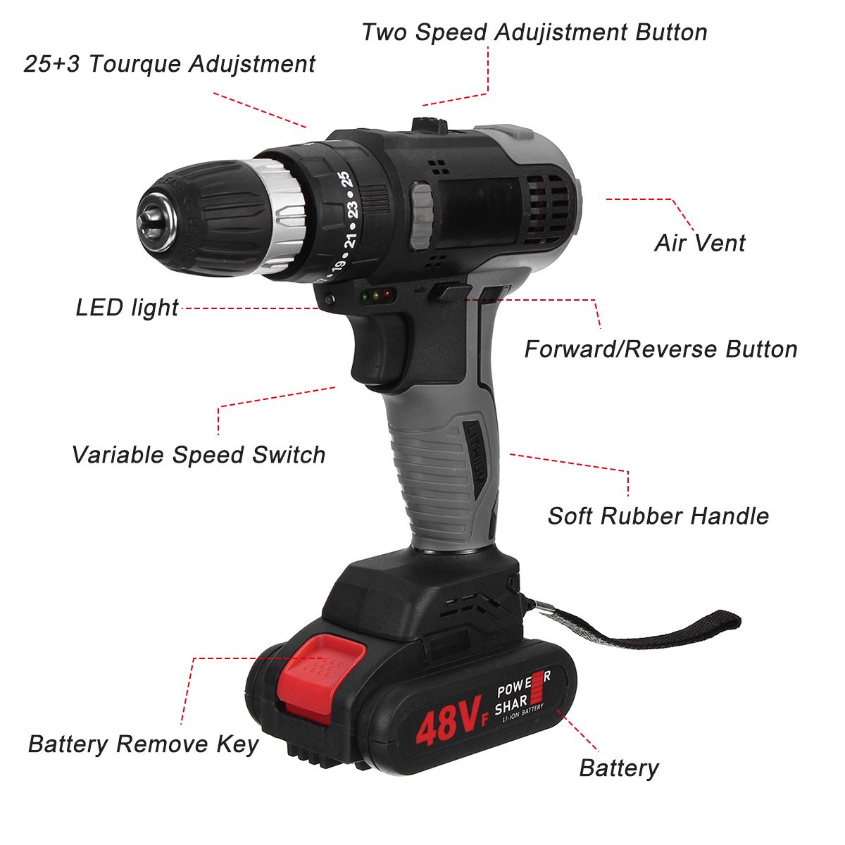 48VF-Cordless-Brushless-Electric-Impact-Drill-Screwdriver-Power-Tool-W-1-or-2-Battery-1707795