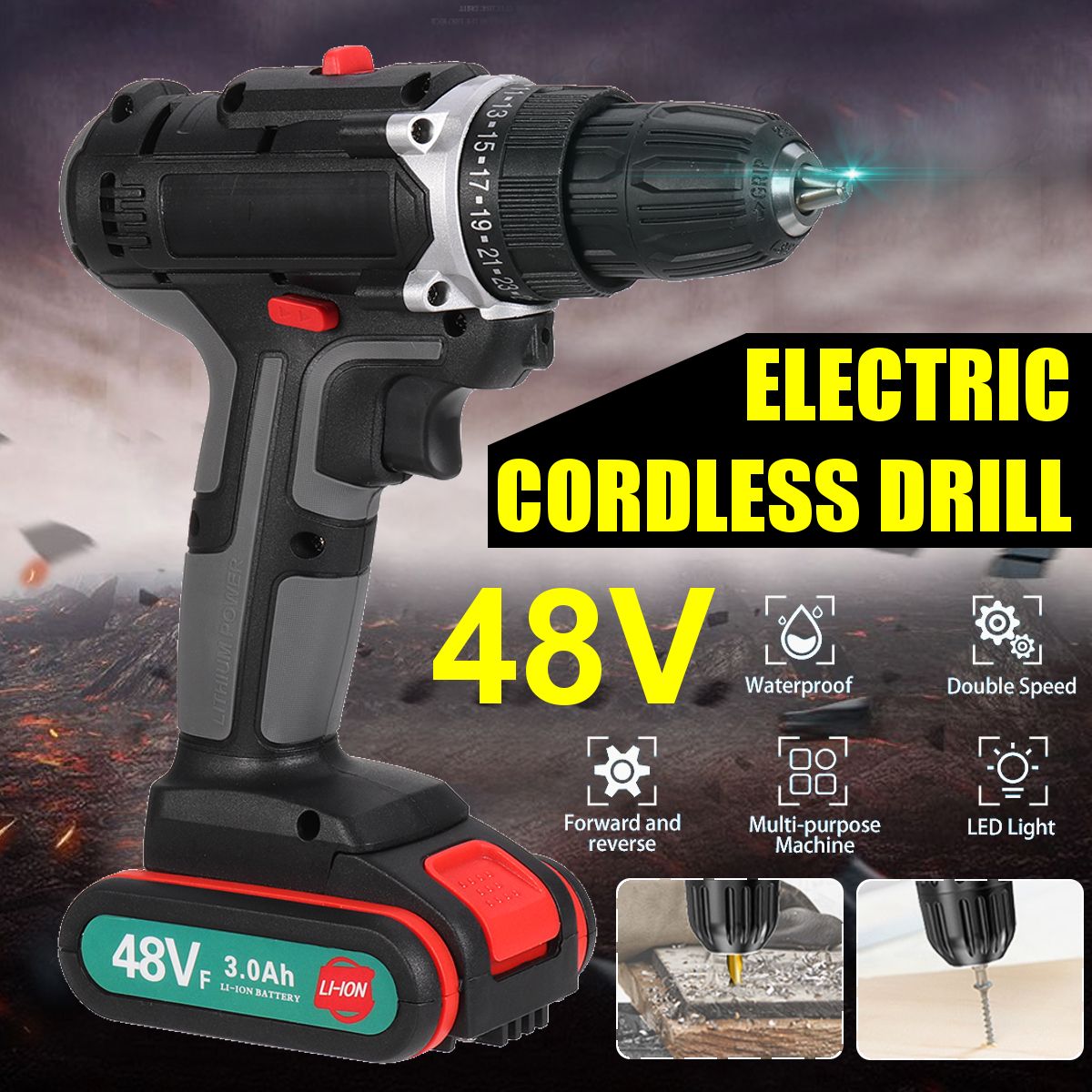 520Nm-48V-Cordless-Electric-Drill-Driver-38-Chuck-Rechargeable-Power-Drill-W-2pcs-Battery-1752199