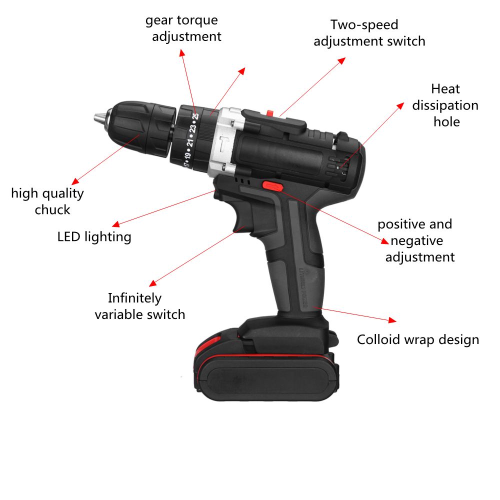 6000mAh-48V-Electric-Drill-25-Speeds-Torque-Impact-Drill-W-12pcs-Battery-1767984