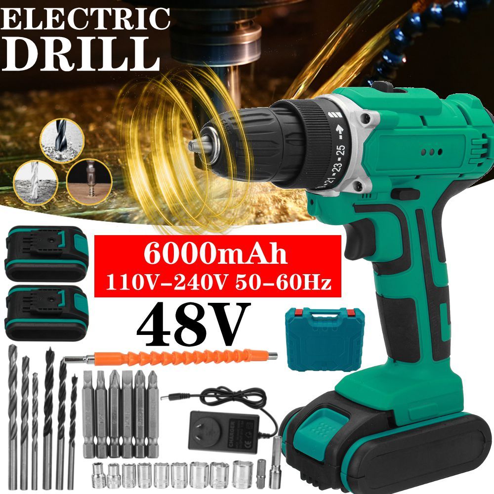 6000mAh-48V-Electric-Drill-Dual-Speed-Rechargeable-Power-Tool-W-12pc-Battery-1758347