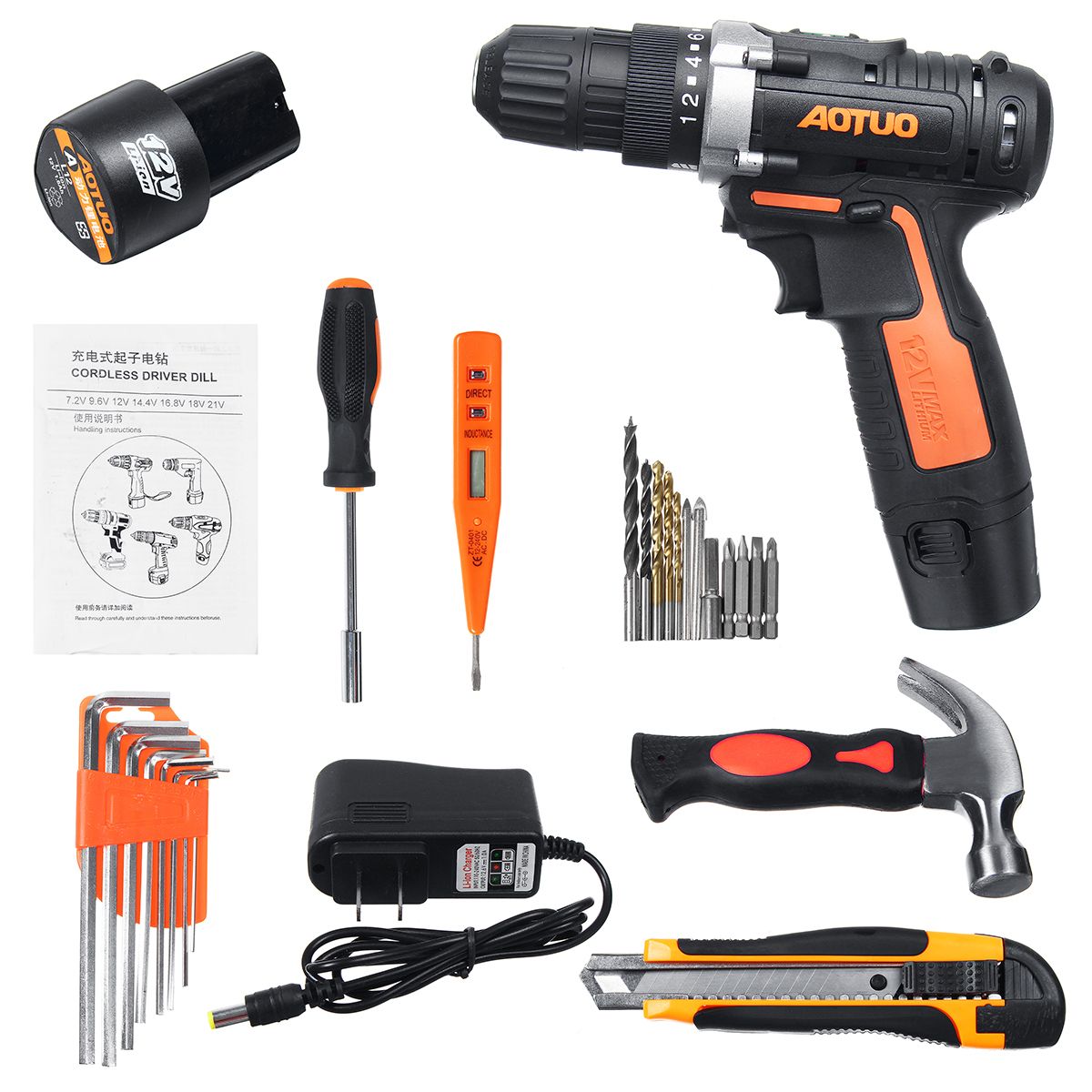 78pcs30pcs-12V-Cordless-Screwdriver-Tools-Kit-Electric-Drill-W-2pcs-Battery-1450643