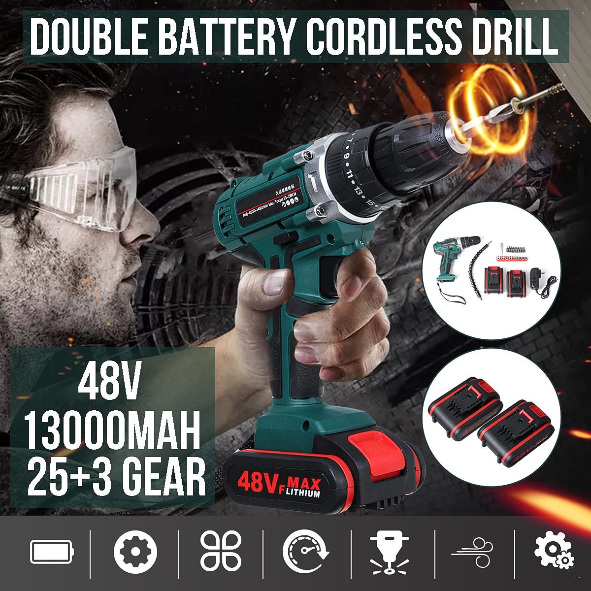 Cordless-Brushless-Hammer-Impact-Drill-Driver-HighLow-Speed-2-Battery-Set-1662831