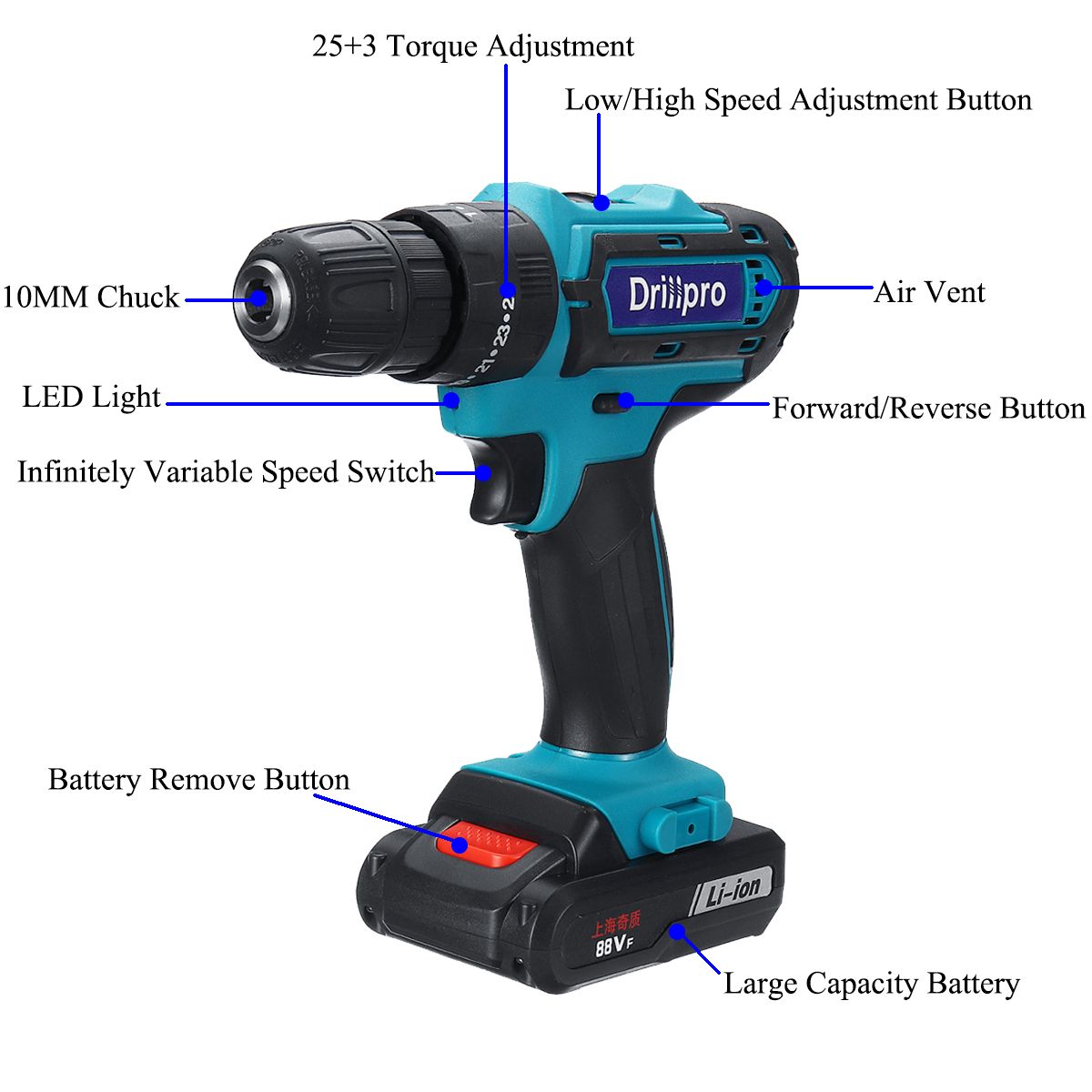 Drillpro-88VF-Cordless-Electric-Impact-Drill-Li-ion-Battery-Rechargeable-253-Torque-Screwdriver-Bit-1523062