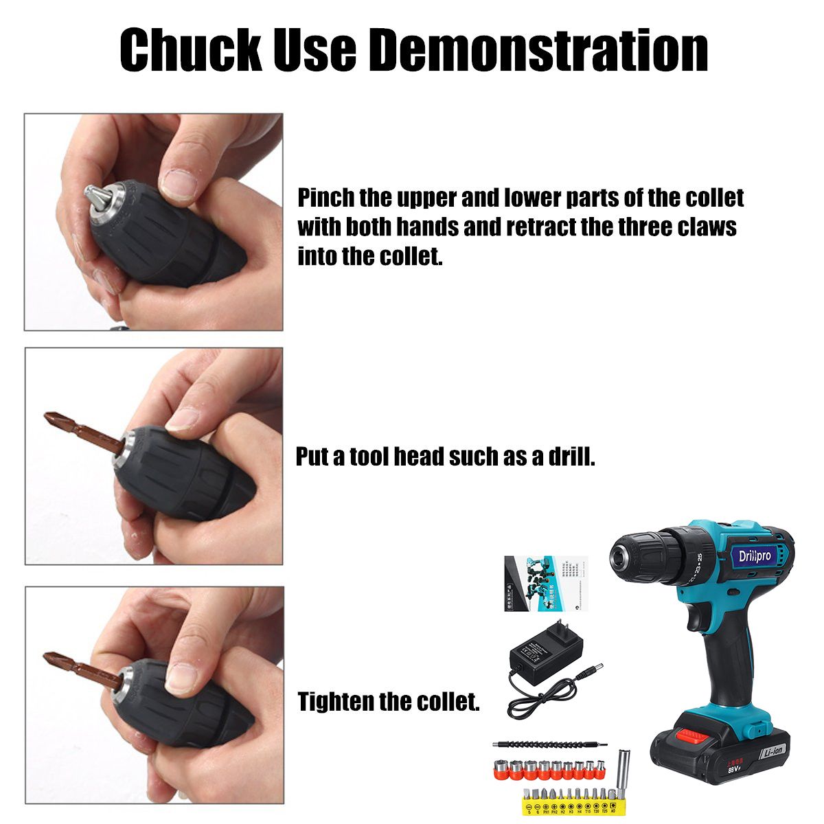 Drillpro-88VF-Cordless-Electric-Impact-Drill-Li-ion-Battery-Rechargeable-253-Torque-Screwdriver-Bit-1523062