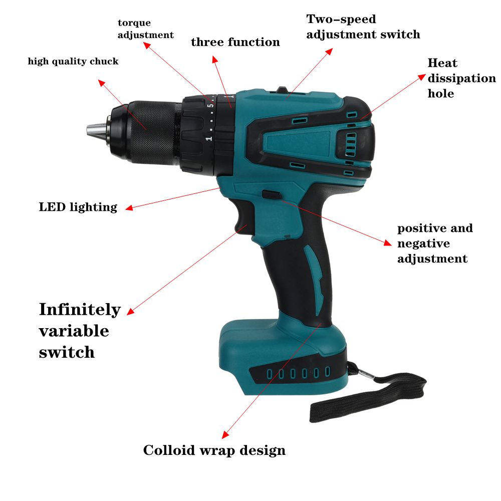 Dual-Speed-Brushless-Impact-Drill-1013mm-Chuck-Rechargeable-Electric-Screwdriver-for-Makita-18V-Batt-1759793