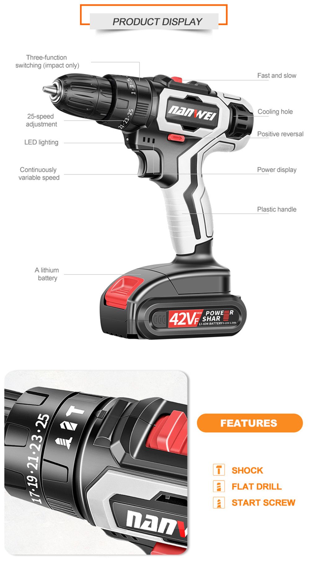 Nanwei-18V-Brushed-Impact-Drill-27NM-Li-ion-Rechargeable-Electric-Flat-Drill-Screw-Driver-2-Speeds-2-1695925