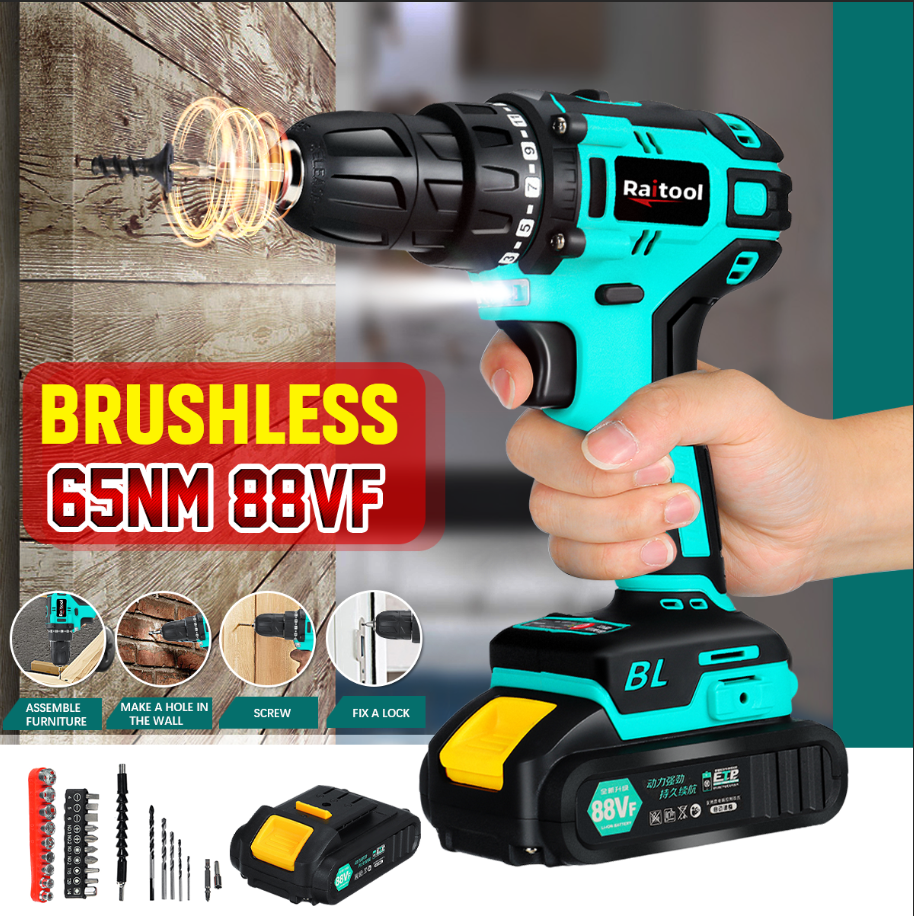 Raitool-RT-ED1-88VF-LED-Brushless-Electric-Drill-23-Torque-Cordless-Rechargeable-Power-Drill-W-1-or--1734969