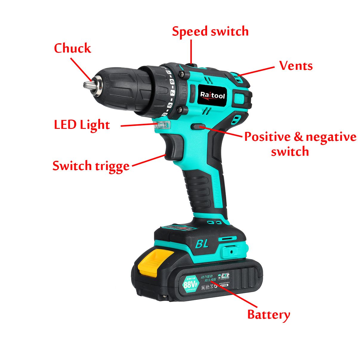 Raitool-RT-ED1-88VF-LED-Brushless-Electric-Drill-23-Torque-Cordless-Rechargeable-Power-Drill-W-1-or--1734969