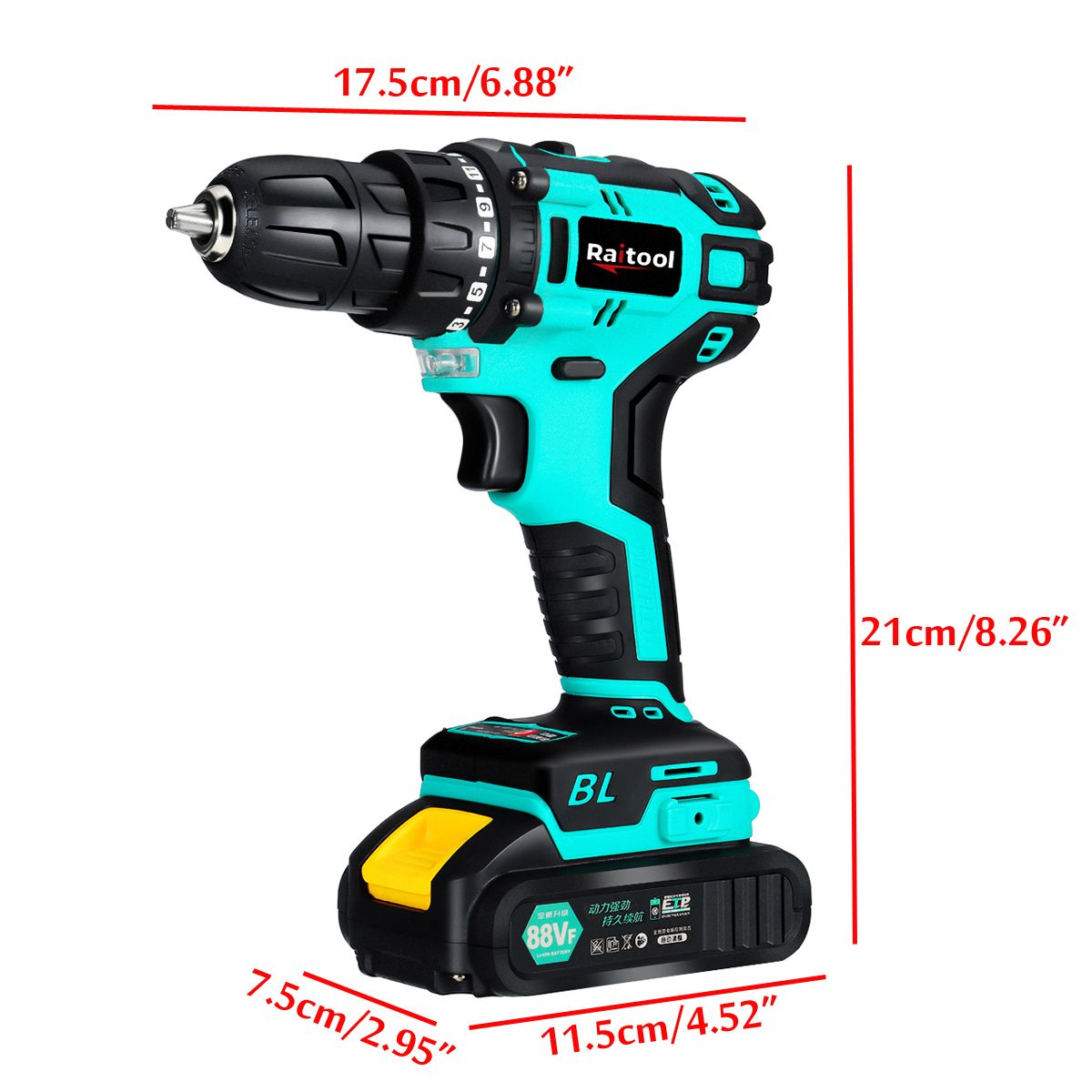 Raitool-RT-ED1-88VF-LED-Brushless-Electric-Drill-23-Torque-Cordless-Rechargeable-Power-Drill-W-1-or--1734969