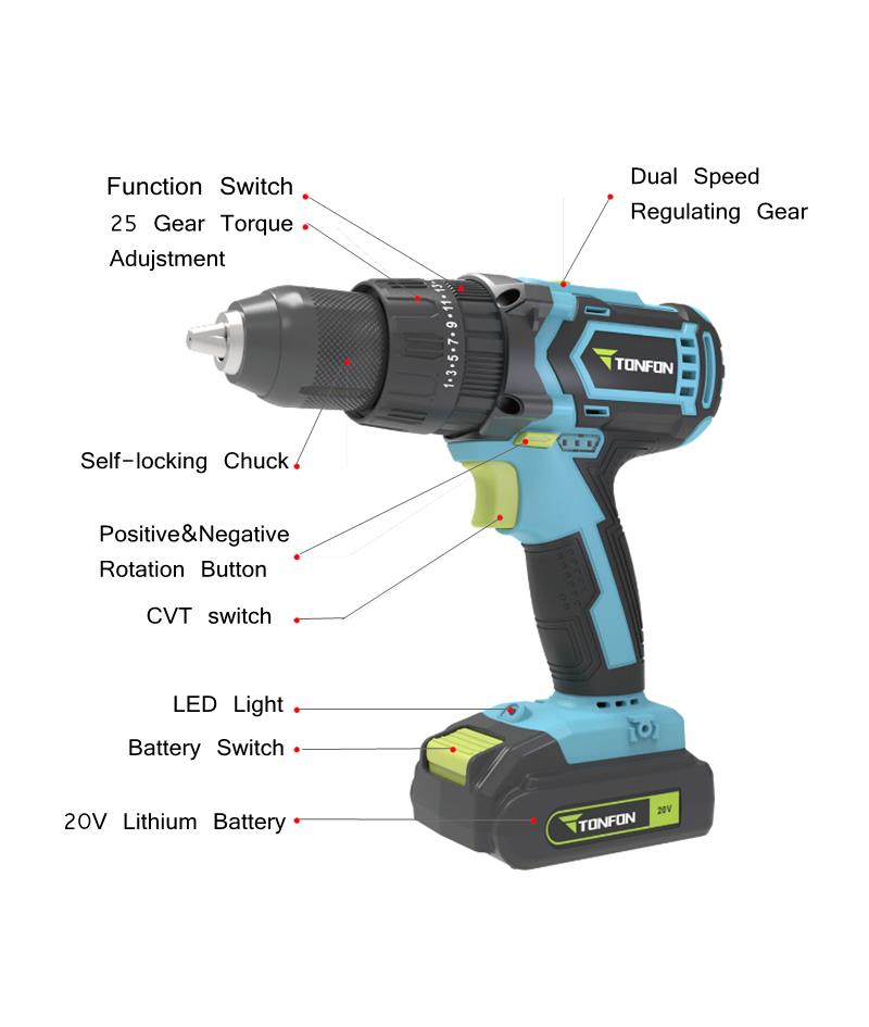 Tonfon-3-in-1-20V-Rechargable-Impact-Drill-Cordless-Electric-Screwdriver-Drill-with-Bits-1374723
