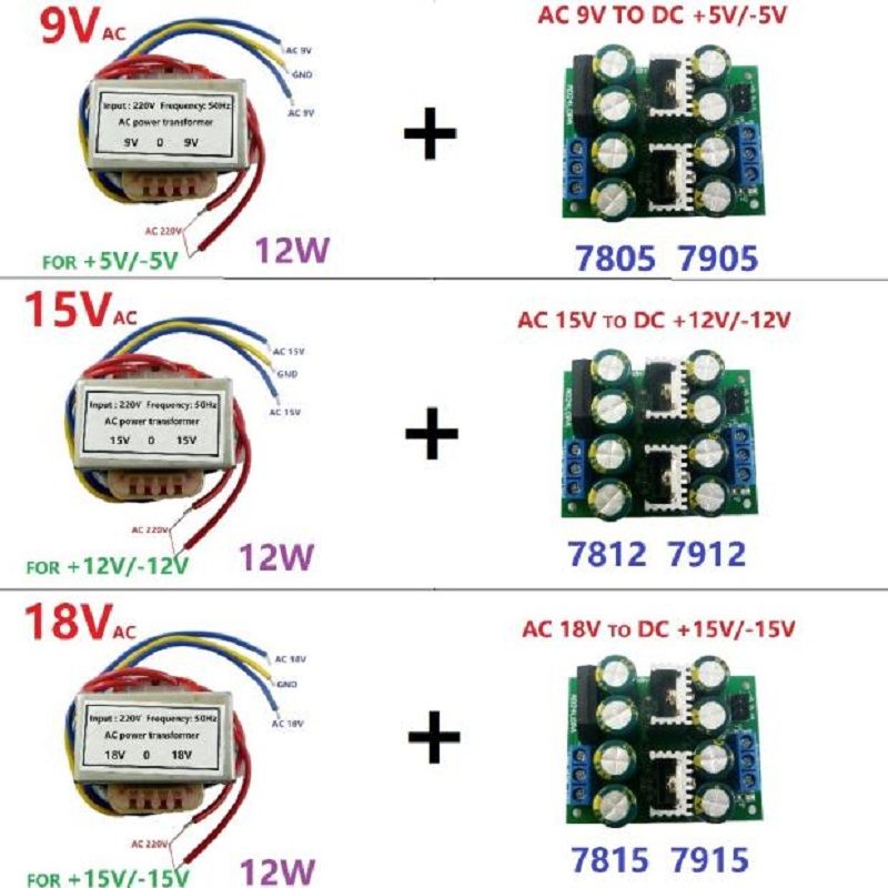 12W-AC220V-to-Dual-DC--5V12V15V-Low-Noise-Linear-Power-Supply-Kit-AC-DC-78XX-79XX-LDO-Module-for-Spe-1717974