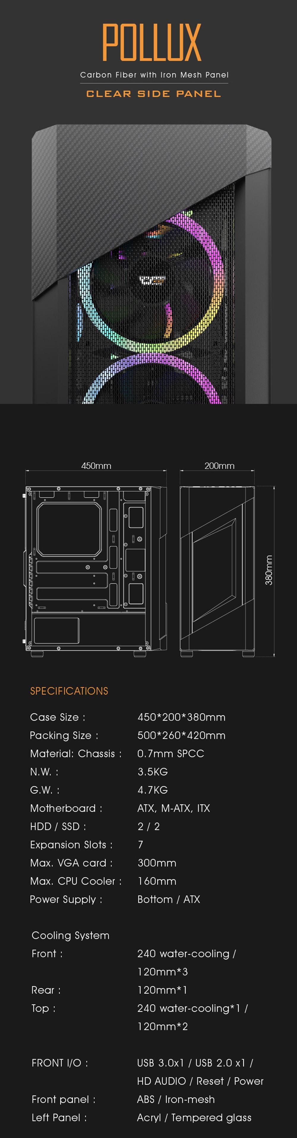 DarkFlash-Pollux-Gaming-Computer-Case-ATXM-ATXITX-Support-Mesh--Carbon-Fiber-Pannel-Design-Side-1666034