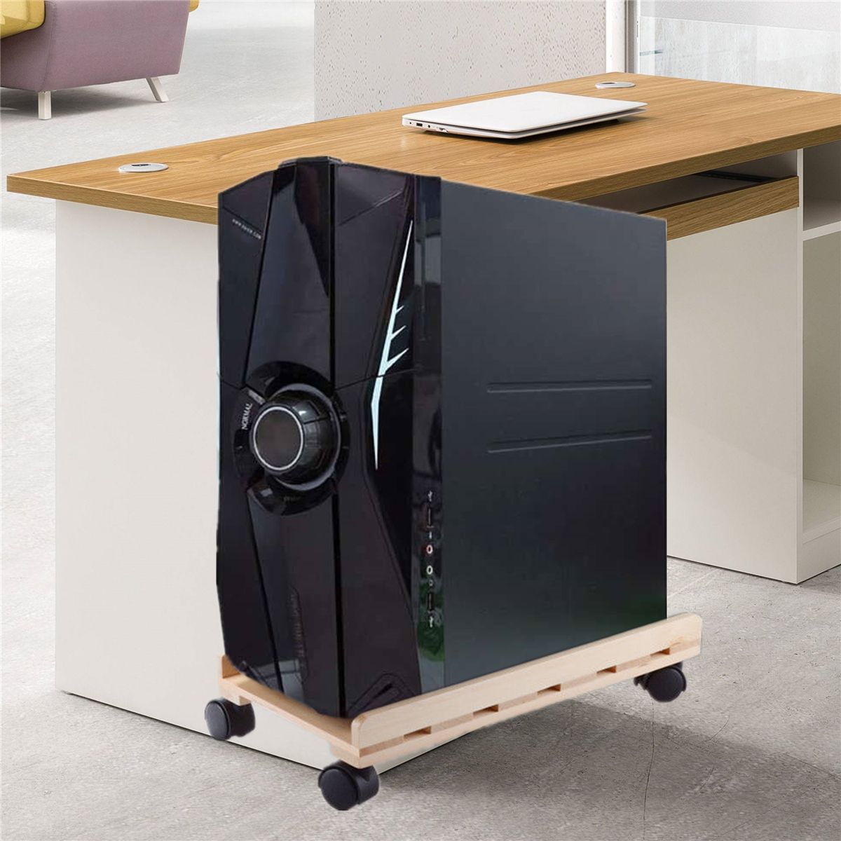 H-type-Four-Wheel-Thickening-Wood-Computer-Case-Host-Moving-Bracket-Adjustable-CPU-Stand-1528290