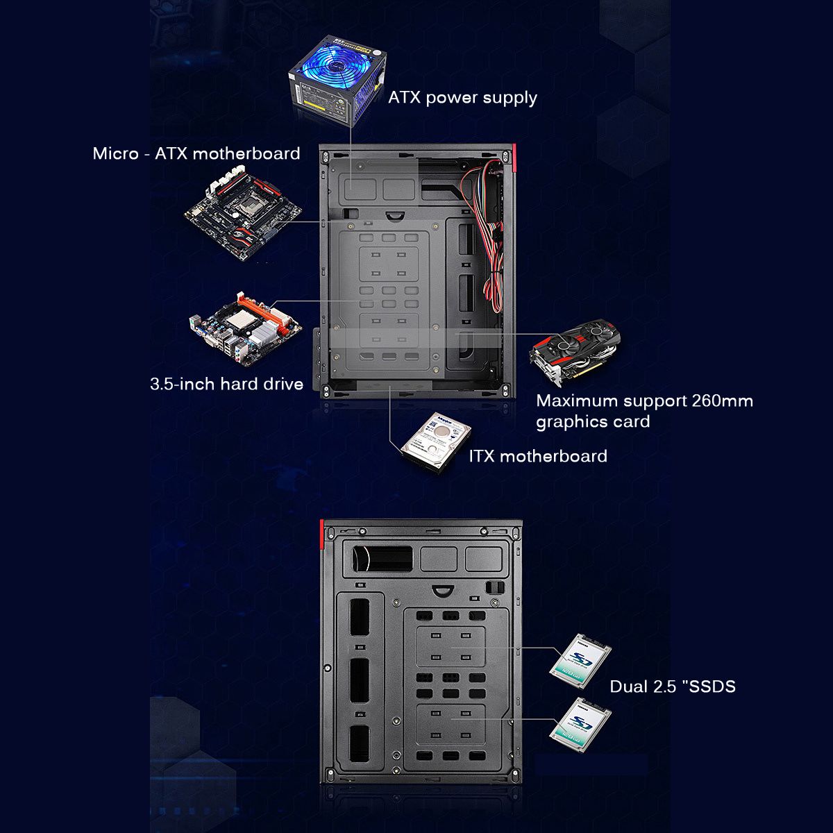 Micro-ATX-ITX-Black-USB-20-Office-Gaming-Computer-Destop-Case-PC-Cases-LED-Fan-1626469