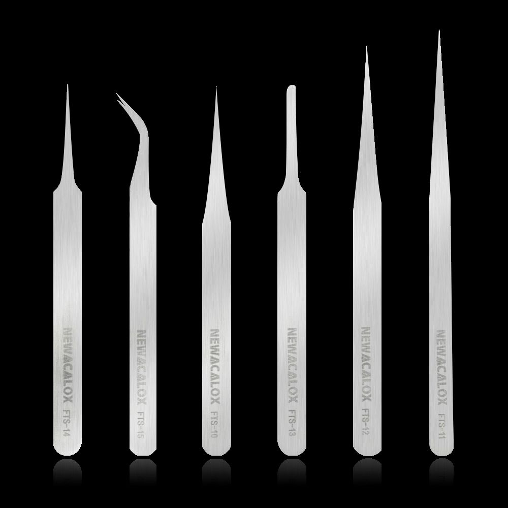 NEWACALOX-6Pcs-Stainless-Steel-Tweezers-Industrial-Anti-static-Tweezers-Kit-Precision-Non-magnetic-T-1712149