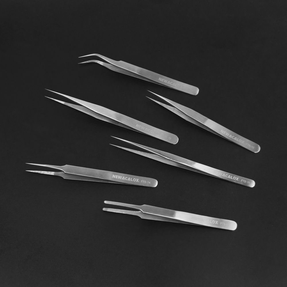 NEWACALOX-6Pcs-Stainless-Steel-Tweezers-Industrial-Anti-static-Tweezers-Kit-Precision-Non-magnetic-T-1712149