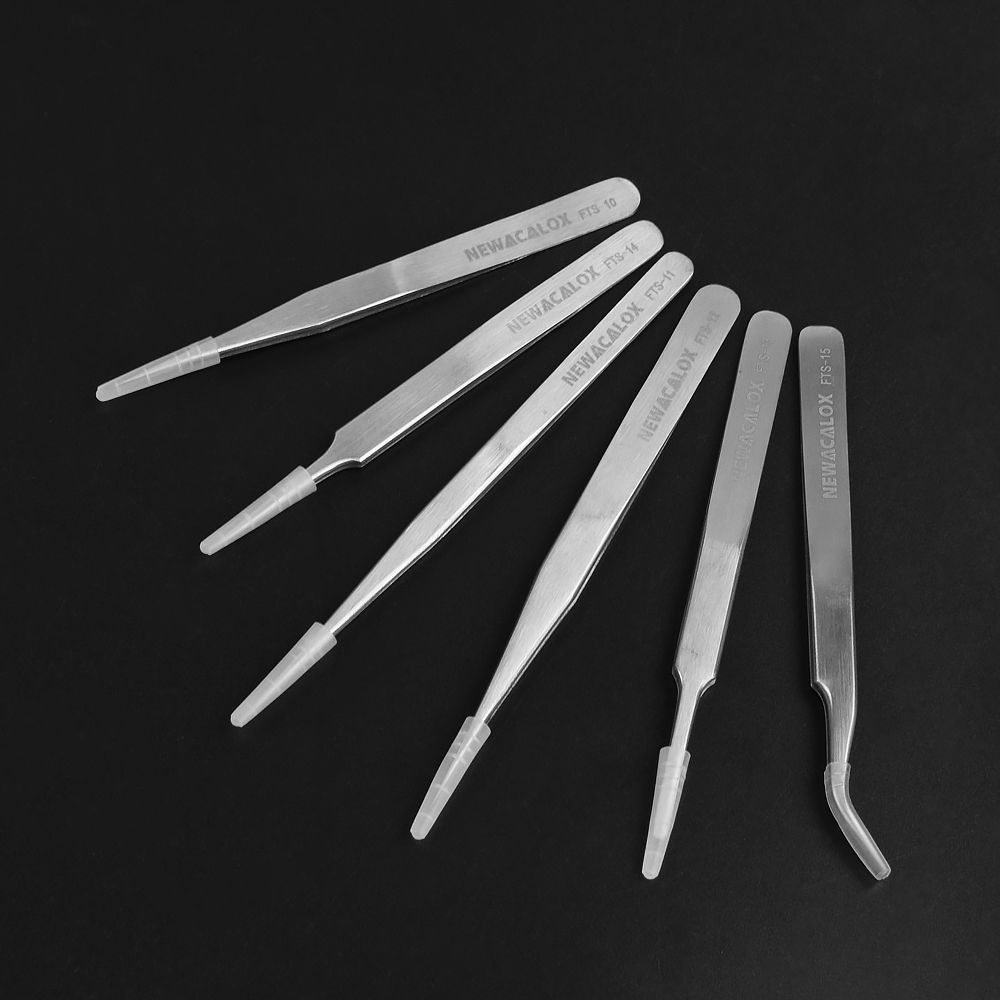 NEWACALOX-6Pcs-Stainless-Steel-Tweezers-Industrial-Anti-static-Tweezers-Kit-Precision-Non-magnetic-T-1712149