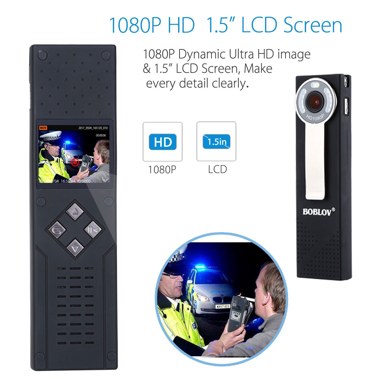BOBLOV-HD95-AIT-32GB-3MP-1080P-130degWide-Angle-15quot-HD-WiFi-IR-Night-Vision-Body-Worn-Security-Mi-1213289